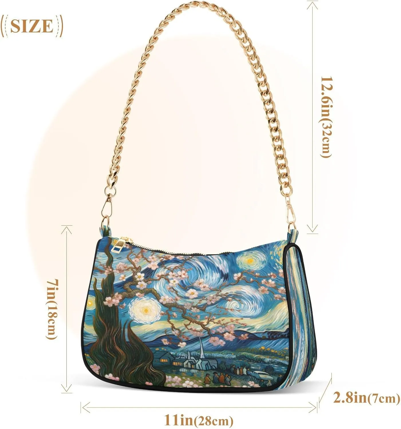 Almond Blossom Starry Night Small Shoulder Bag for Women, Purses for Women Trendy