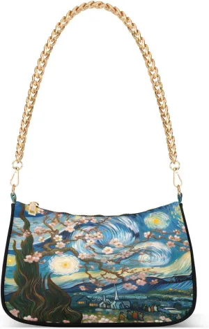 Almond Blossom Starry Night Small Shoulder Bag for Women, Purses for Women Trendy