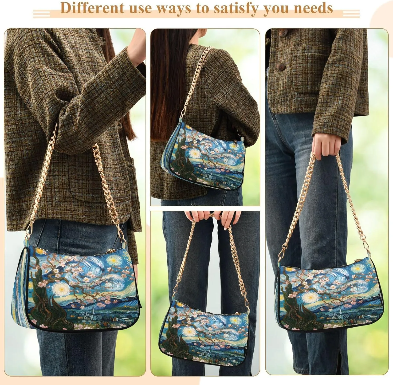 Almond Blossom Starry Night Small Shoulder Bag for Women, Purses for Women Trendy