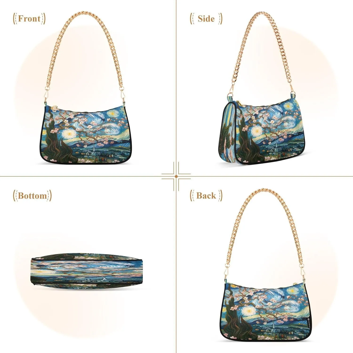 Almond Blossom Starry Night Small Shoulder Bag for Women, Purses for Women Trendy
