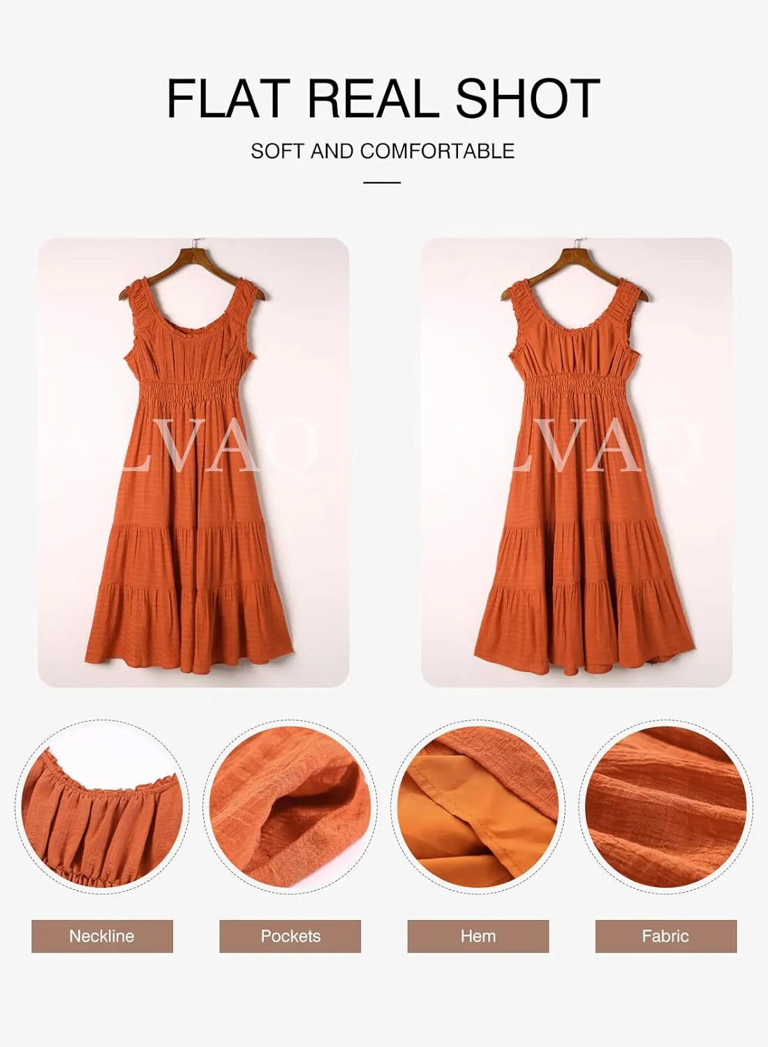 AlvaQ Women Summer Dresses Sleeveless Smocked Midi Dress High Waist Casual Tiered A Line Sundress with Pockets
