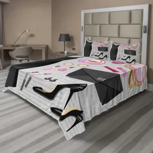 Ambesonne Heels and Dresses Sheet Set, Black Smart Cocktail Dress Perfume Make up Clutch Bag, Fitted and Flat Sheet with Pillowcases Bedding Accent 4 Piece Set, King, Pale Brown Pale Pink