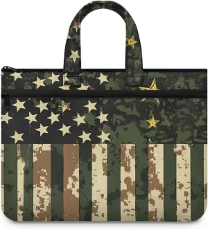 America Flag Document Bag Camo File Tote Bag Pouch with Handle Large Zipper Pouch 14.65×10.83 Inch 2 Pocket Light Weight Portfolio Organizer for Office