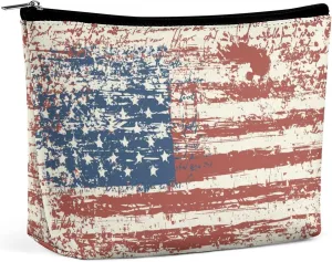 America Usa Flag Retro Travel-Friendly Makeup Bag Compact Cosmetic Organizer for Women Girls
