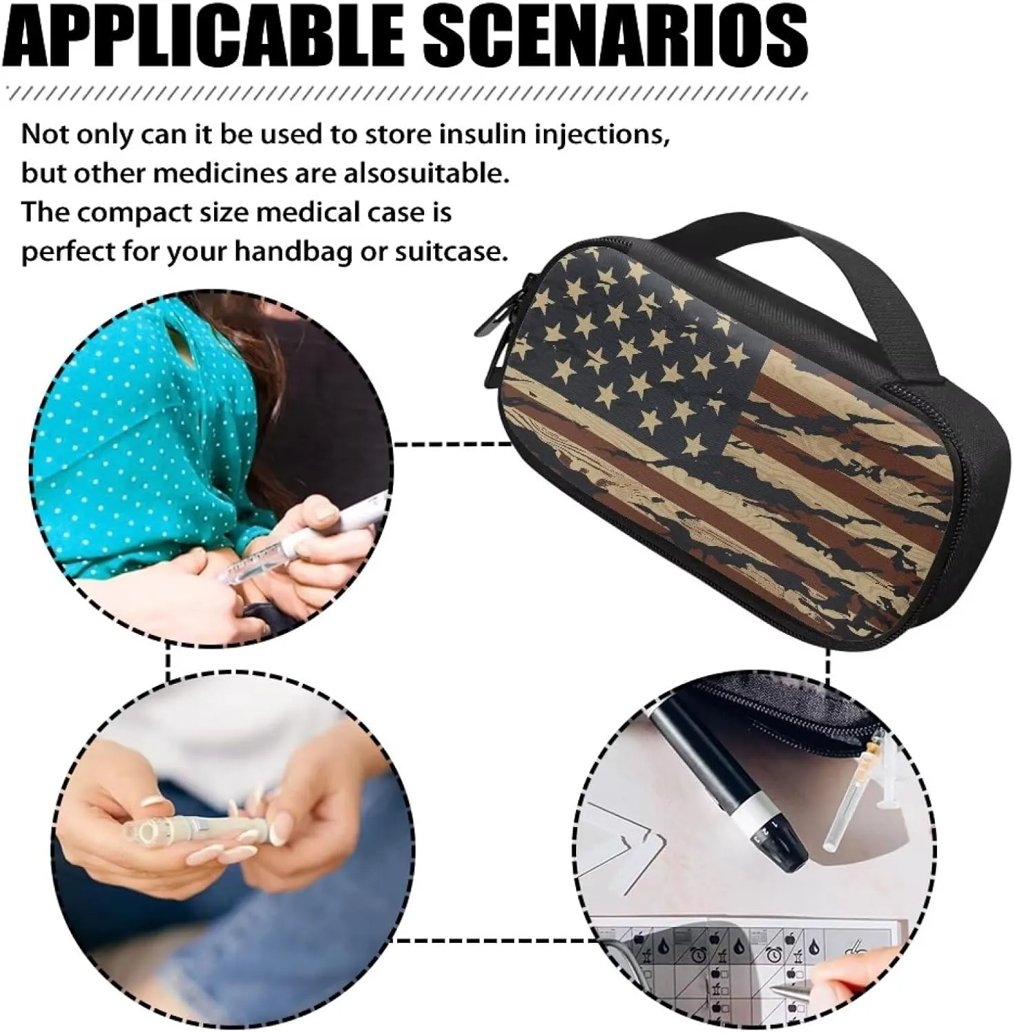 American US Flag Insulin Pen Cooler Travel Case Waterproof Diabetic Medication Insulated Cool Organizer for Insulin Pen and Other Diabetic Supplies Easy to Use & Carry