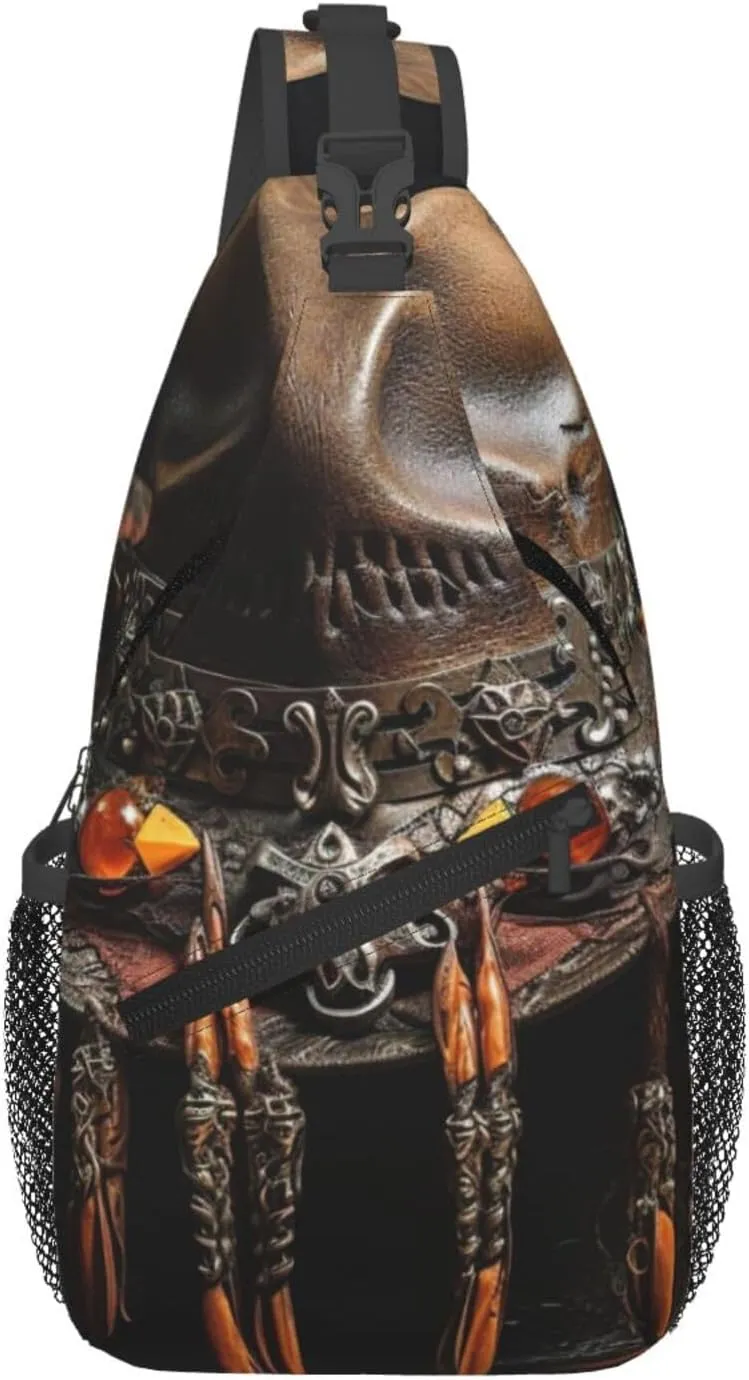 American West Rodeo Hat Print Sling Bag Crossbody Backpack For Women Men Hiking Travel Over The Shoulder Multipurpose Bag