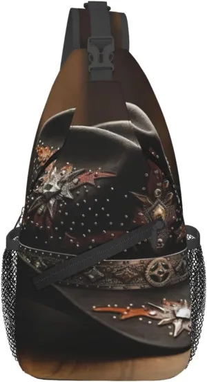 American West Rodeo Hat Print Sling Bag Crossbody Backpack For Women Men Hiking Travel Over The Shoulder Multipurpose Bag