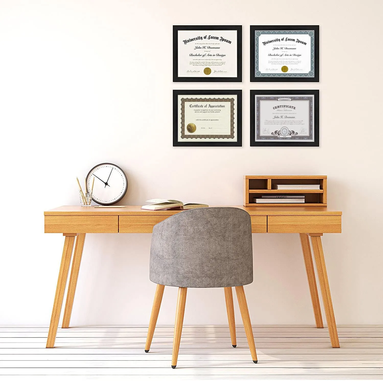 Americanflat 8.5x11 Diploma Frame with Shatter-Resistant Glass - Set of 4 - Document Frames with Engineered Wood - Legacy Collection - Certificate Frame for Tabletop and Wall Display - Black