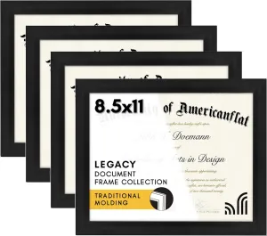 Americanflat 8.5x11 Diploma Frame with Shatter-Resistant Glass - Set of 4 - Document Frames with Engineered Wood - Legacy Collection - Certificate Frame for Tabletop and Wall Display - Black