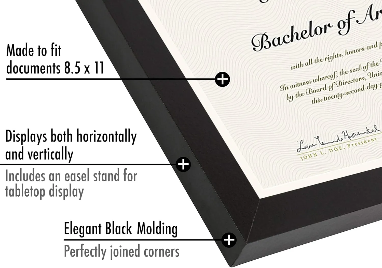Americanflat 8.5x11 Diploma Frame with Shatter-Resistant Glass - Set of 4 - Document Frames with Engineered Wood - Legacy Collection - Certificate Frame for Tabletop and Wall Display - Black