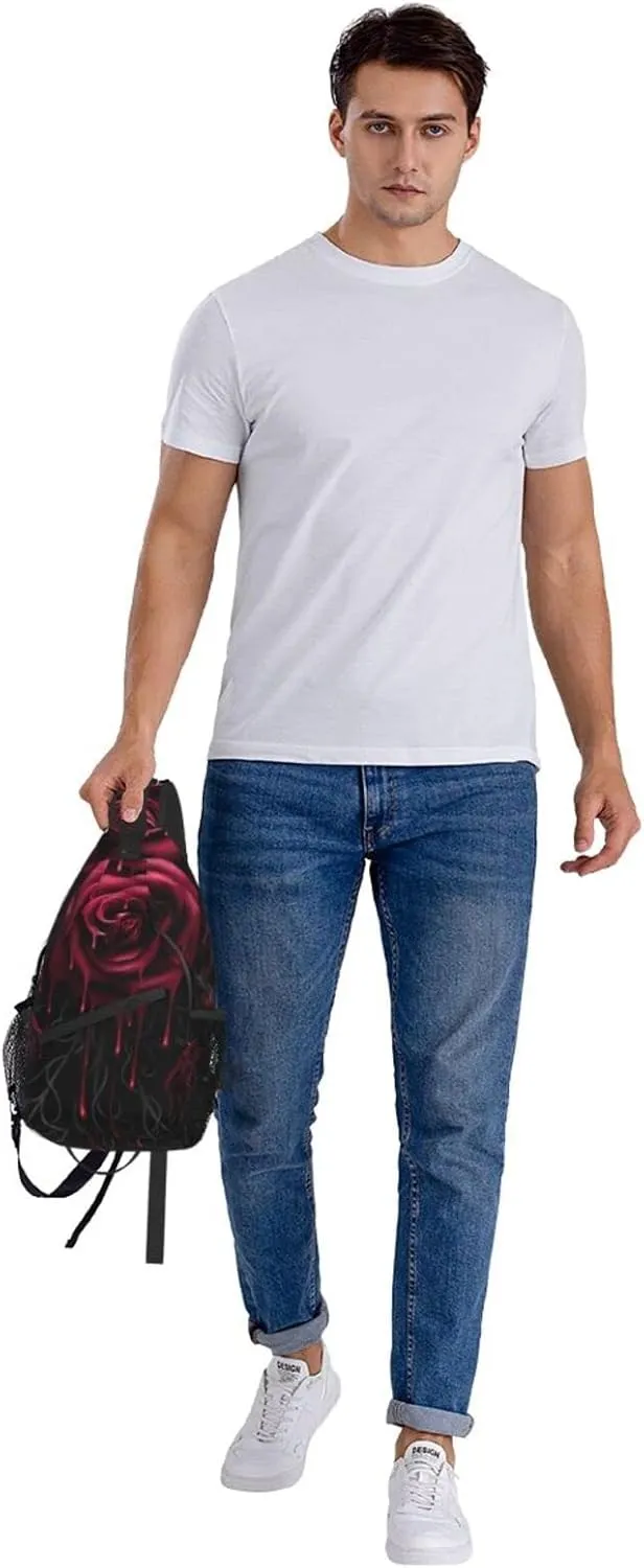 AMRANDOM Men & Women Sling Bag Anti-Theft Sling Shoulder Backpack Waterproof Chest Bag With Adjustable Strap Lightweight Sling Bag Chest (blood red rose)