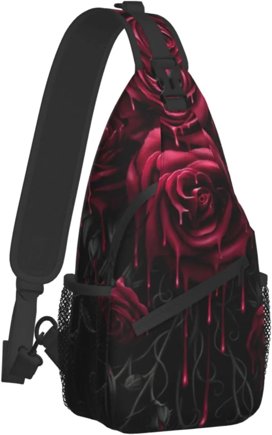 AMRANDOM Men & Women Sling Bag Anti-Theft Sling Shoulder Backpack Waterproof Chest Bag With Adjustable Strap Lightweight Sling Bag Chest (blood red rose)