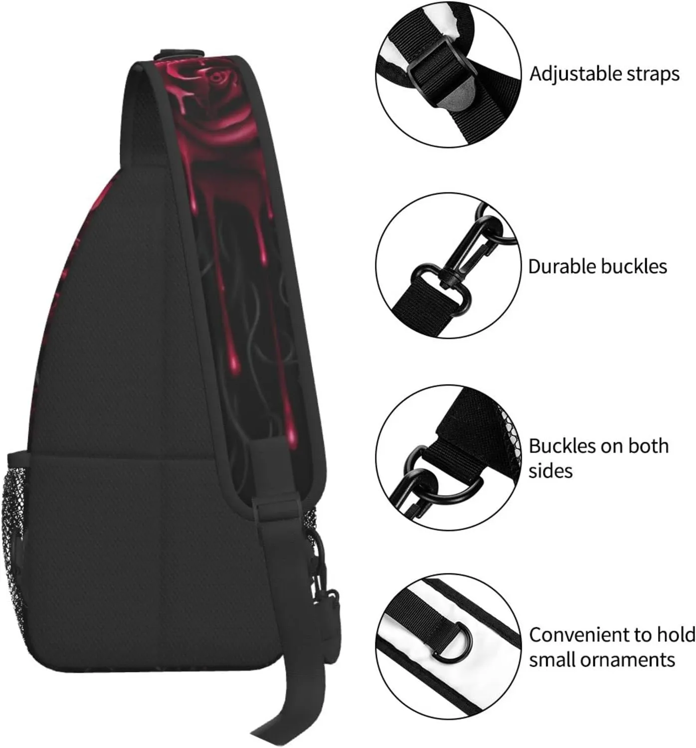 AMRANDOM Men & Women Sling Bag Anti-Theft Sling Shoulder Backpack Waterproof Chest Bag With Adjustable Strap Lightweight Sling Bag Chest (blood red rose)