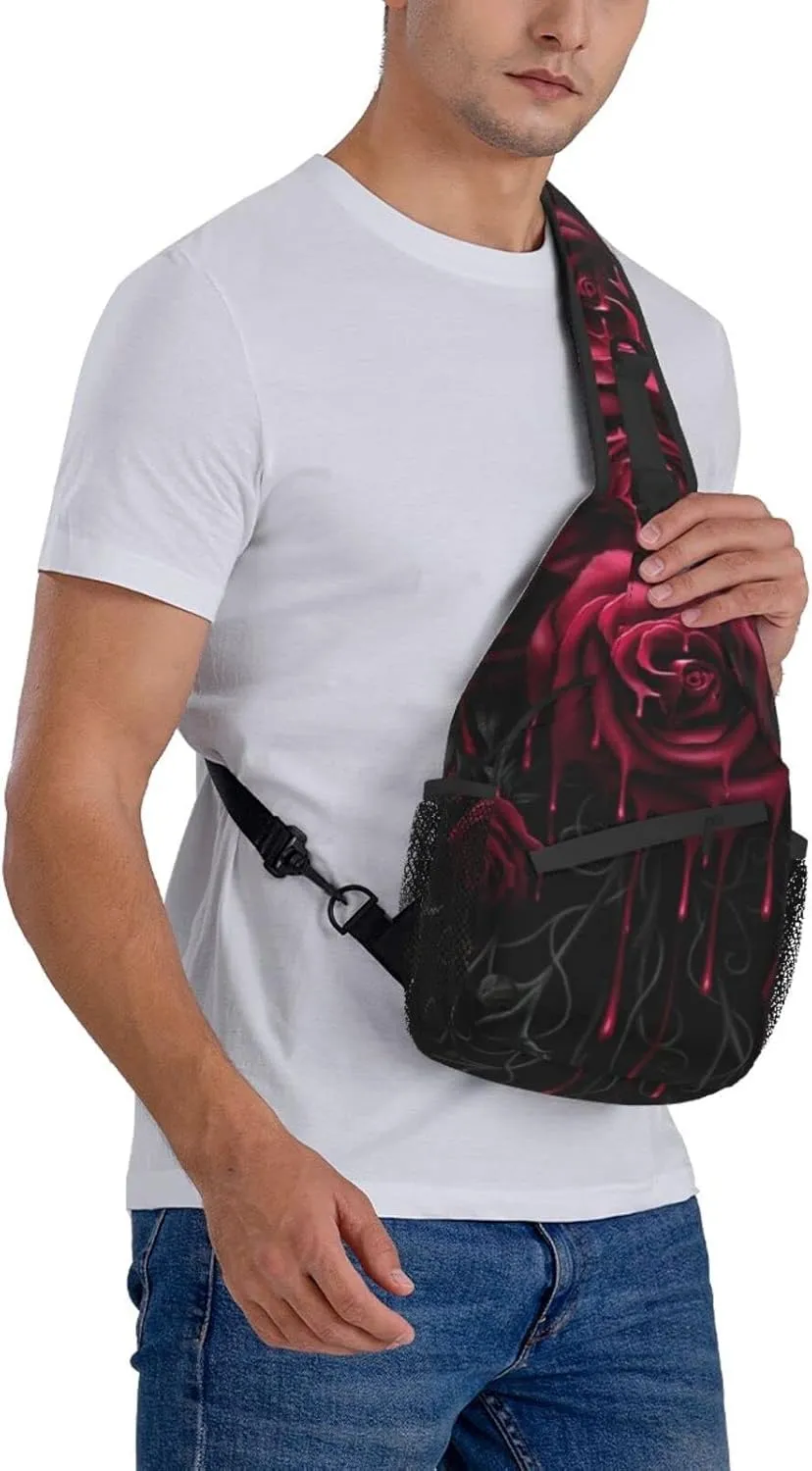AMRANDOM Men & Women Sling Bag Anti-Theft Sling Shoulder Backpack Waterproof Chest Bag With Adjustable Strap Lightweight Sling Bag Chest (blood red rose)