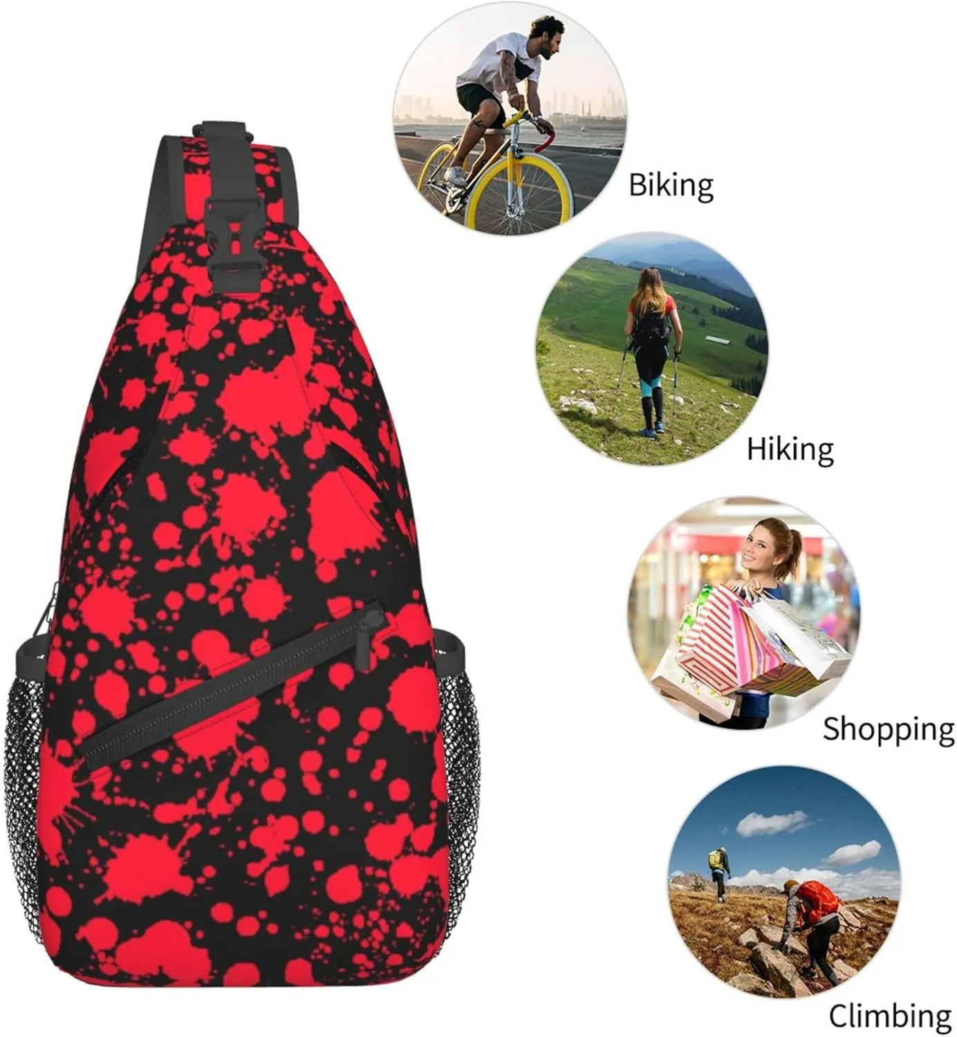 AMRANDOM Sling Bag for Men Women Classic Horror Blood Splatter Black Crossbody Hiking Daypack