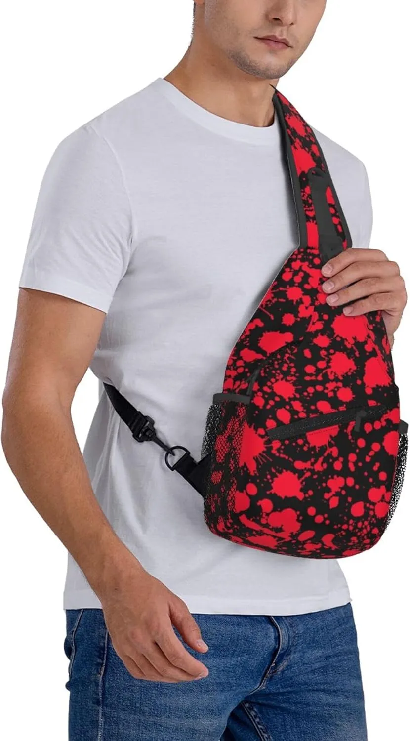 AMRANDOM Sling Bag for Men Women Classic Horror Blood Splatter Black Crossbody Hiking Daypack
