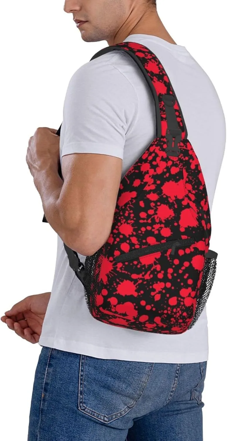 AMRANDOM Sling Bag for Men Women Classic Horror Blood Splatter Black Crossbody Hiking Daypack