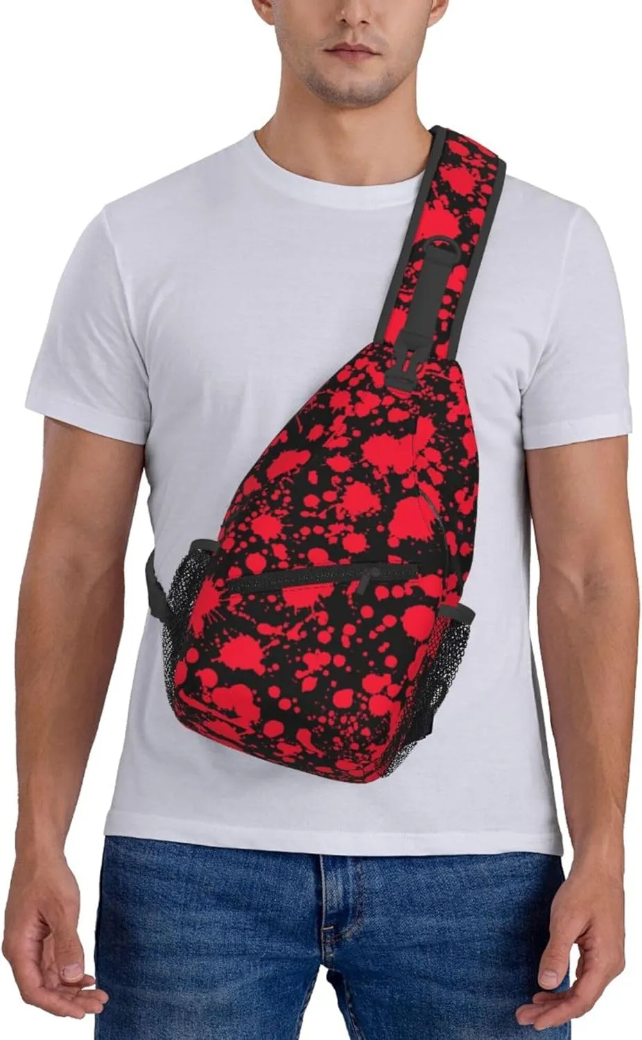 AMRANDOM Sling Bag for Men Women Classic Horror Blood Splatter Black Crossbody Hiking Daypack