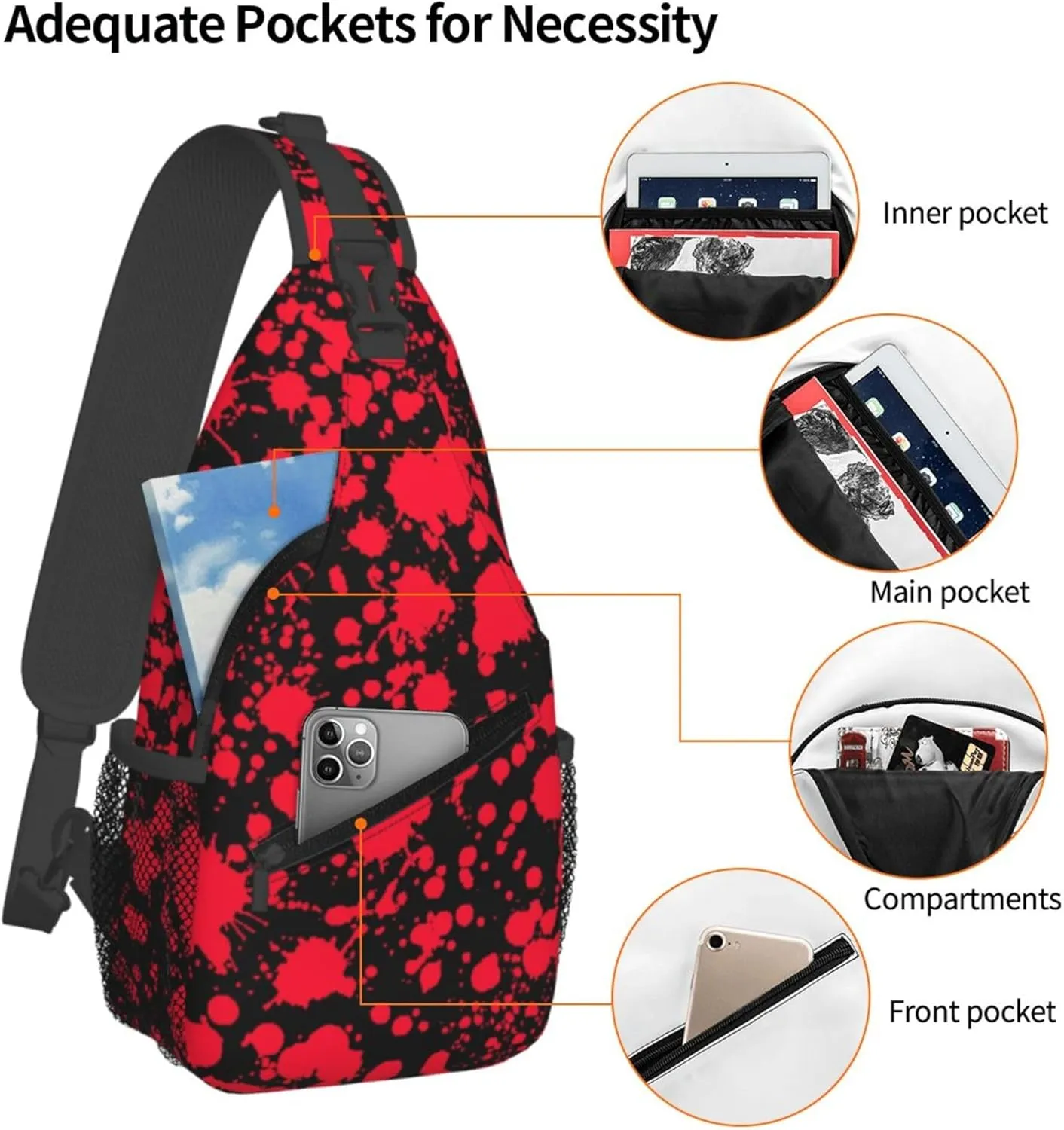 AMRANDOM Sling Bag for Men Women Classic Horror Blood Splatter Black Crossbody Hiking Daypack
