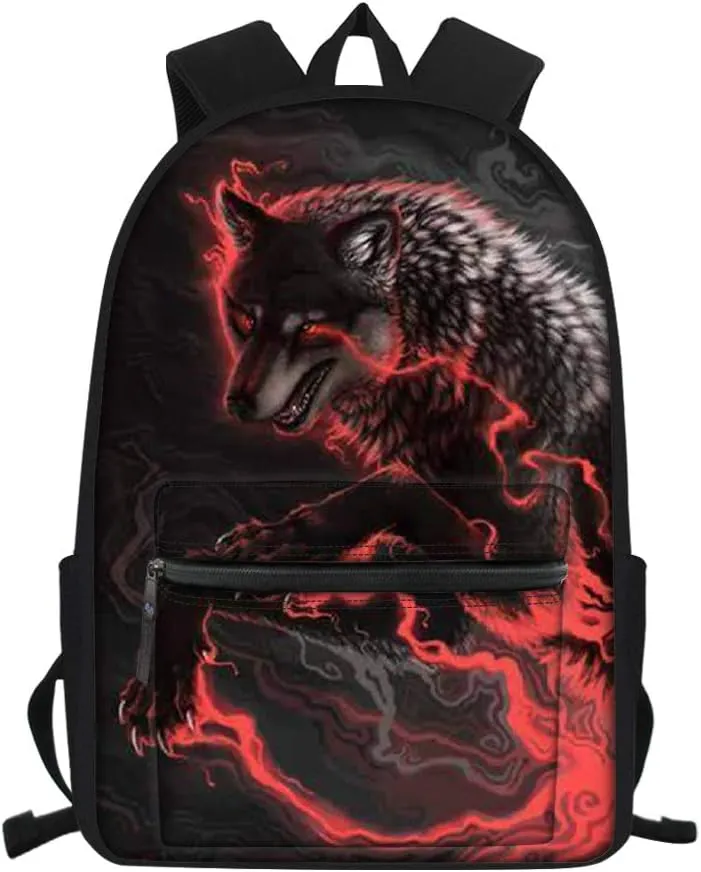 Amzbeauty Cool Blood Wolf Backpack Teen Boys Casual Daypack Back To School Bag Laptop Rucksack 15.6 Inch