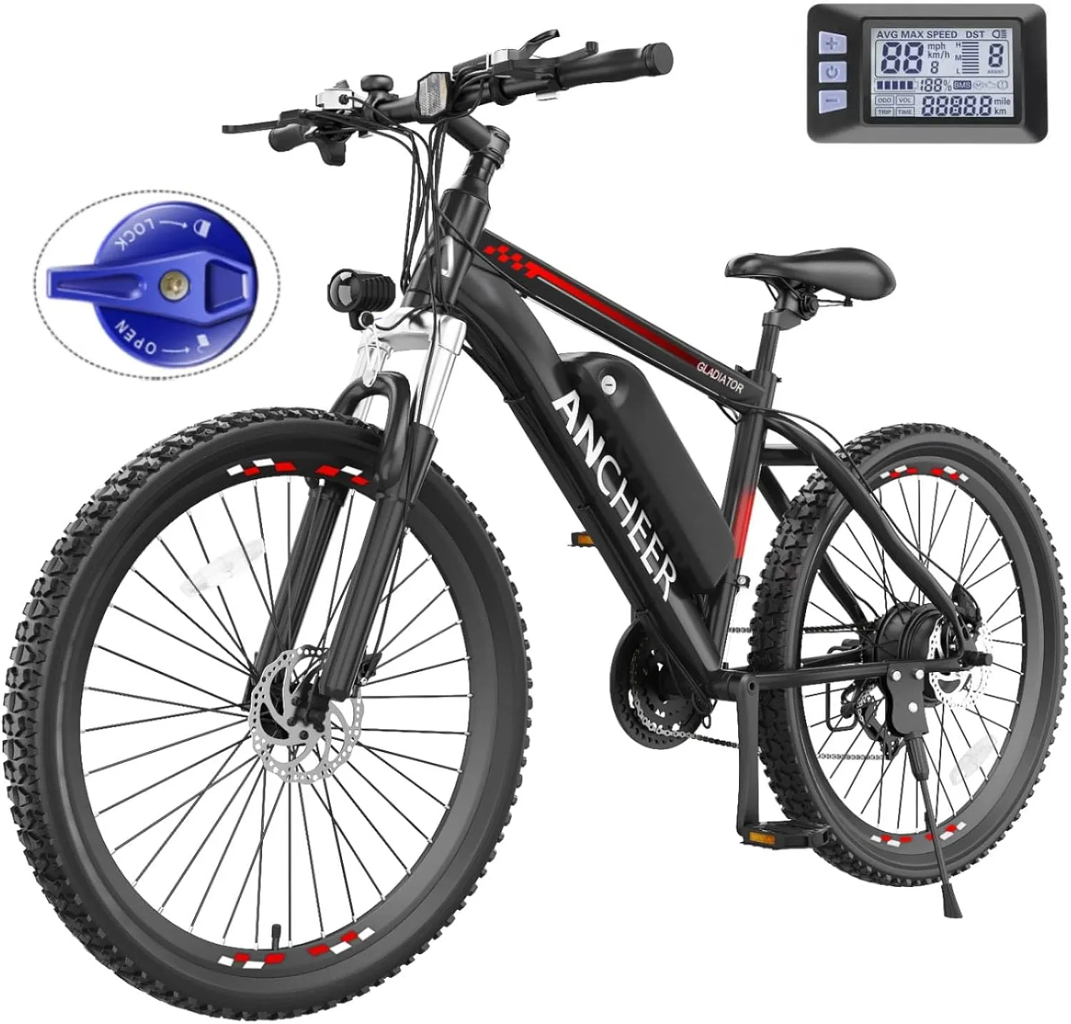 ANCHEER Electric Bike for Adults, Peak 750W Ebike, 3H Fast Charge, 55 Miles, 22MPH Electric Bicycle, 48V 499Wh Battery, 26" Gladiator Electric Mountain Bike, 21Speed, UL 2849 Certified