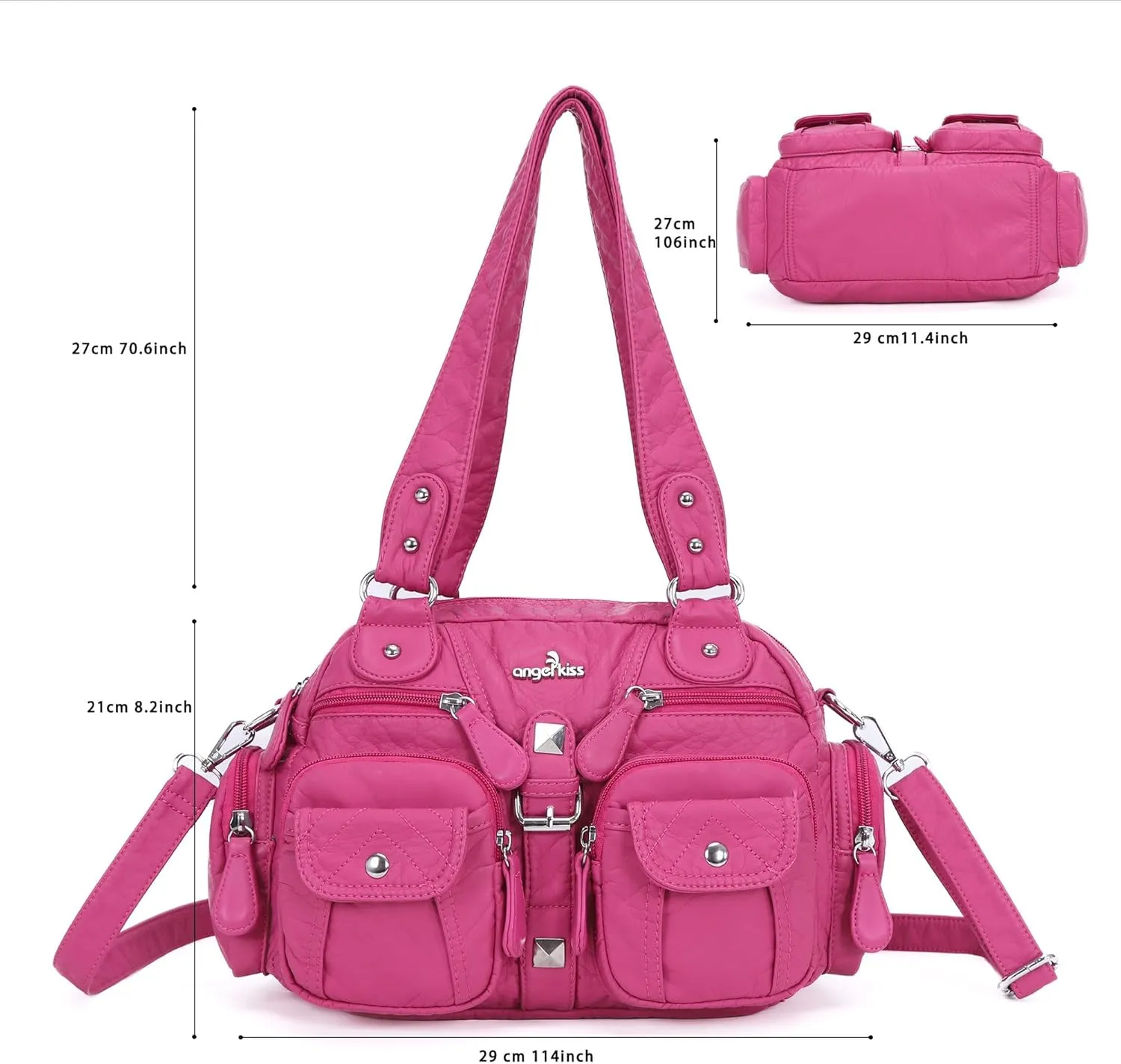 Angel Kiss Hobo Crossbody Purses for Women Shoulder Bag Multipocket Soft Hobo Purses Removable Strap Leather Handbags