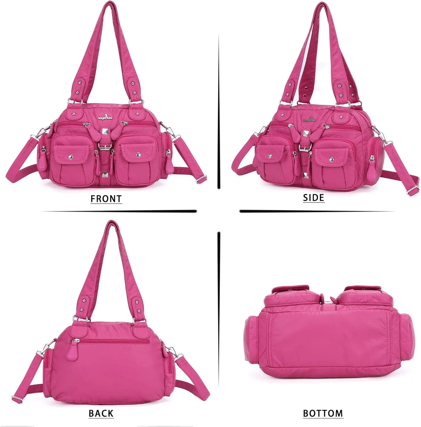 Angel Kiss Hobo Crossbody Purses for Women Shoulder Bag Multipocket Soft Hobo Purses Removable Strap Leather Handbags