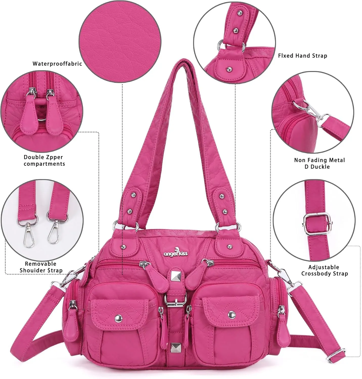 Angel Kiss Hobo Crossbody Purses for Women Shoulder Bag Multipocket Soft Hobo Purses Removable Strap Leather Handbags