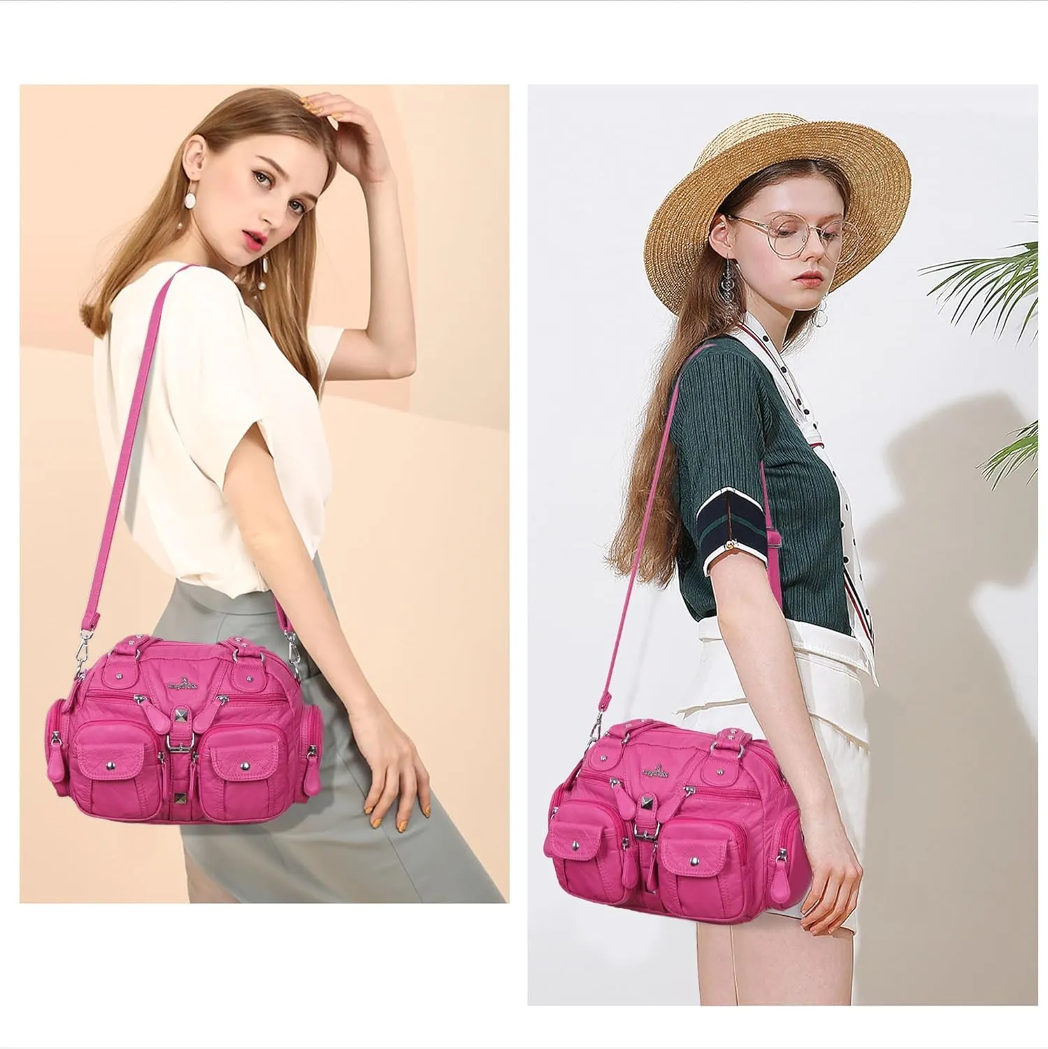 Angel Kiss Hobo Crossbody Purses for Women Shoulder Bag Multipocket Soft Hobo Purses Removable Strap Leather Handbags