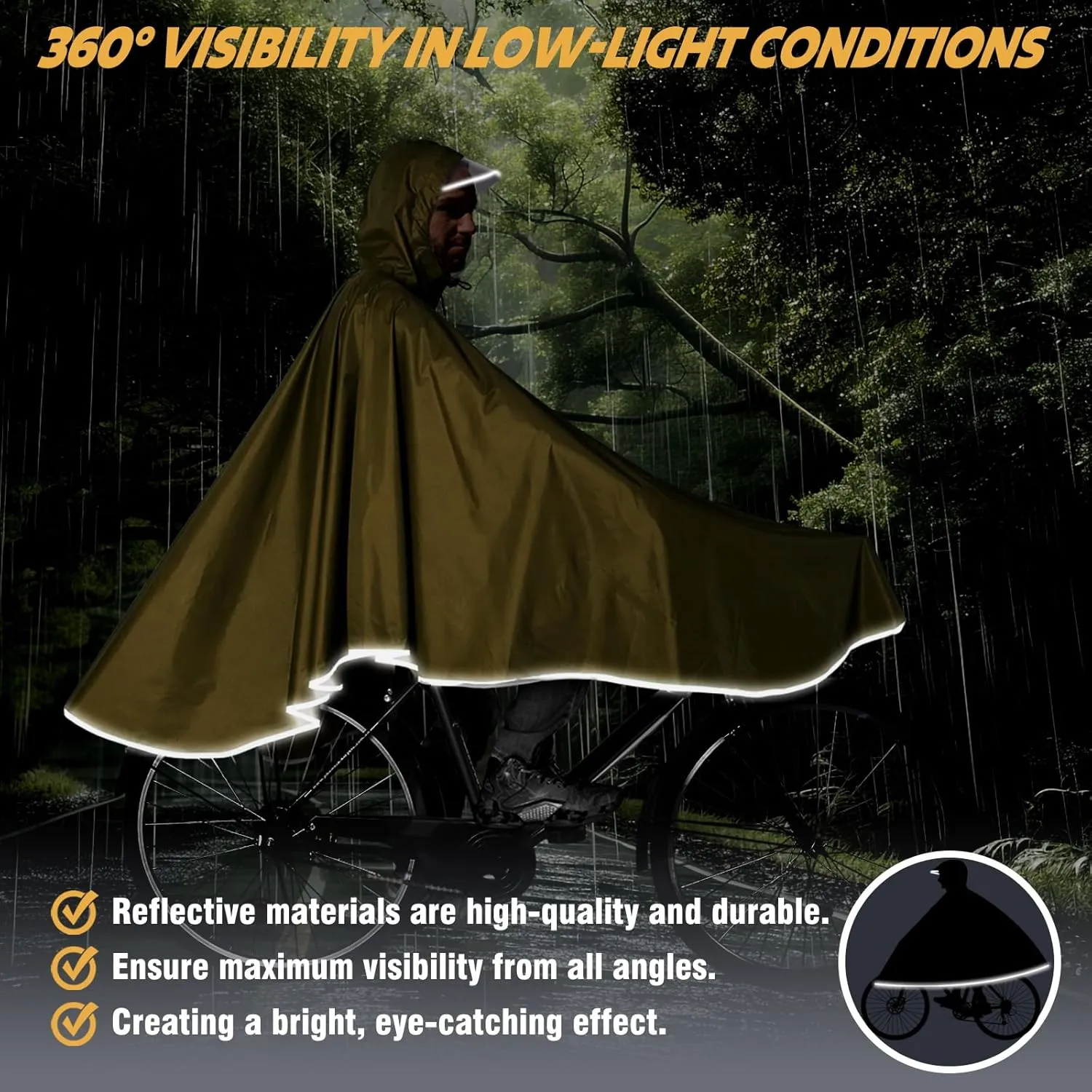 ANYOO Waterproof Rain Poncho Bike Bicycle Rain Capes Lightweight Compact Reusable for Adults