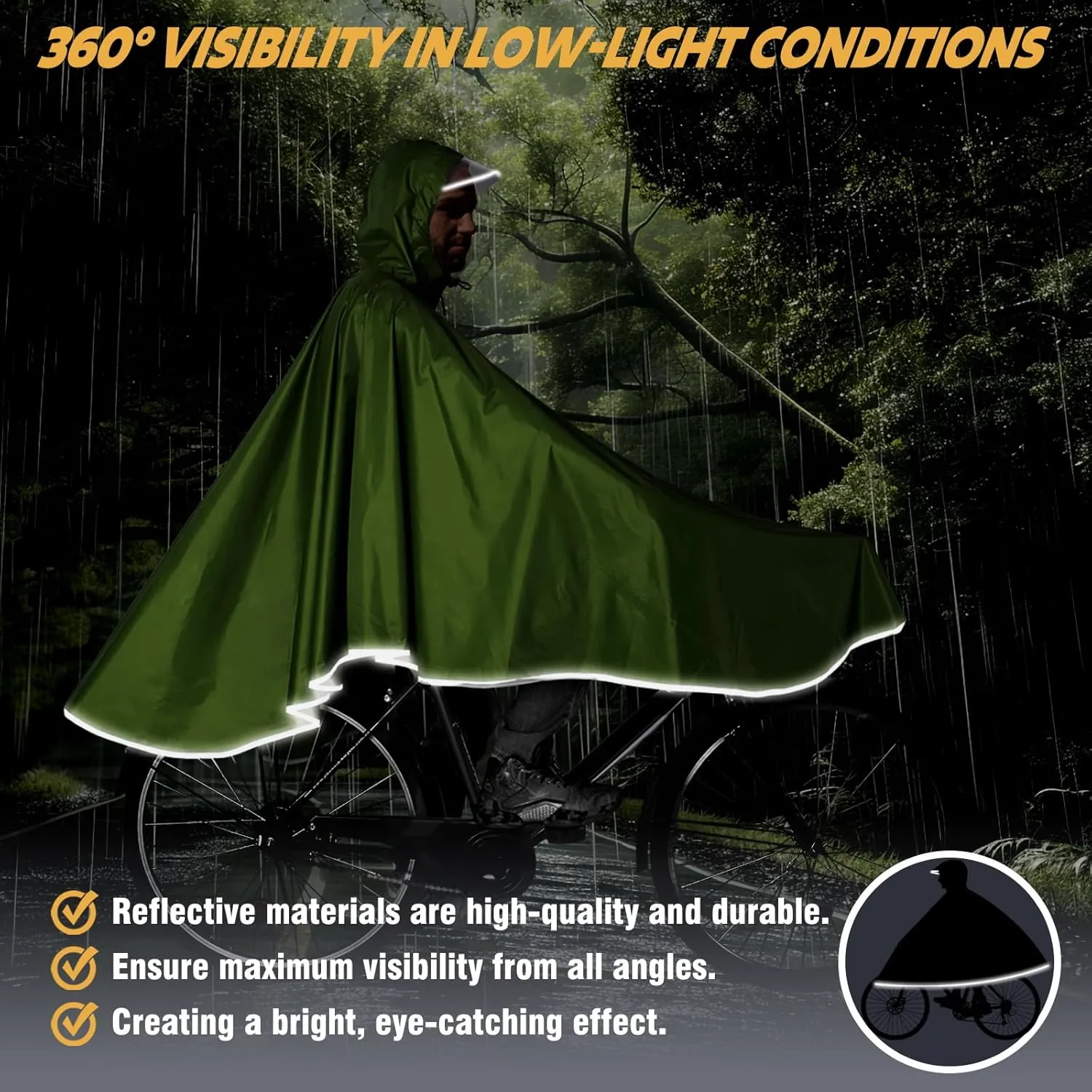 ANYOO Waterproof Rain Poncho Bike Bicycle Rain Capes Lightweight Compact Reusable for Adults