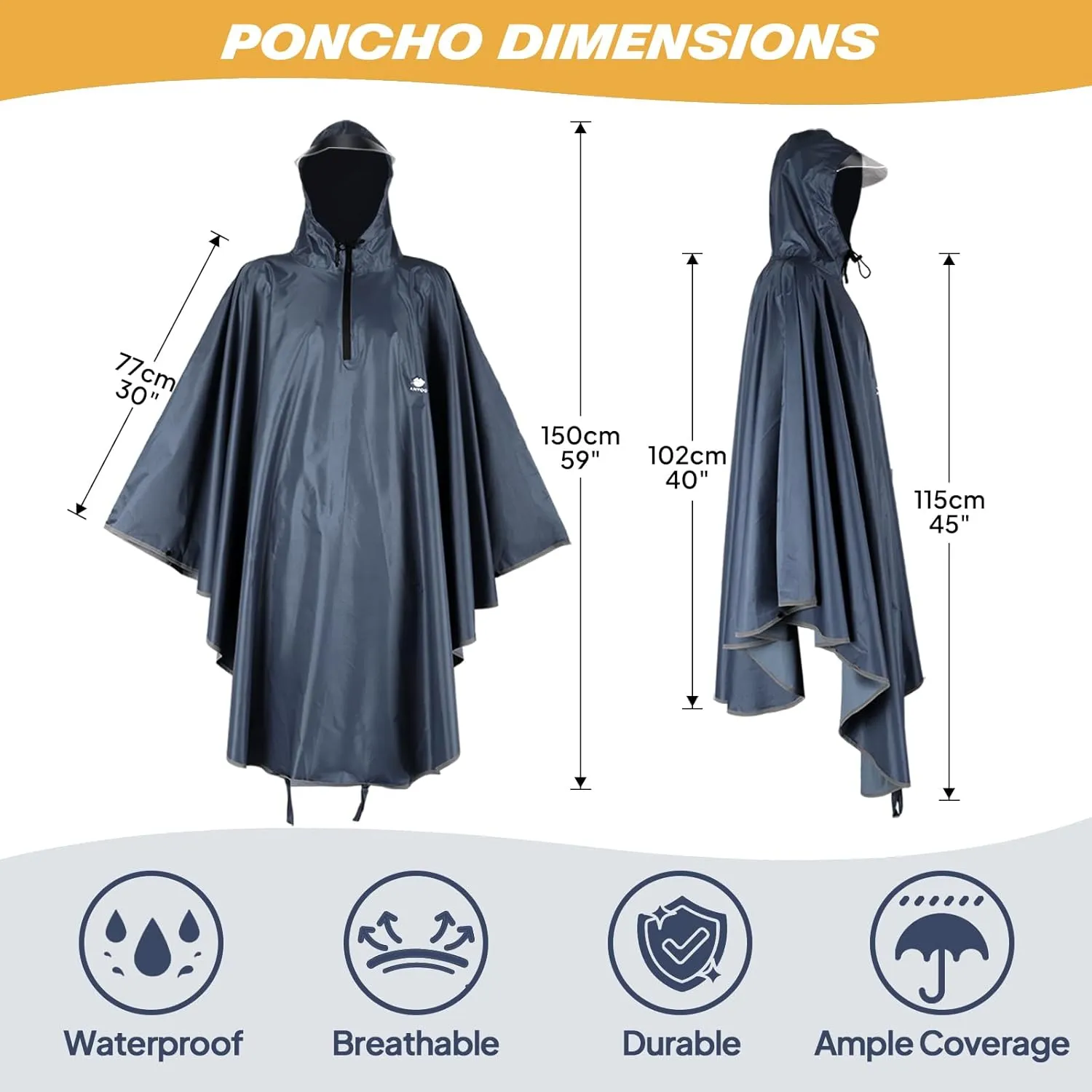 ANYOO Waterproof Rain Poncho Bike Bicycle Rain Capes Lightweight Compact Reusable for Adults