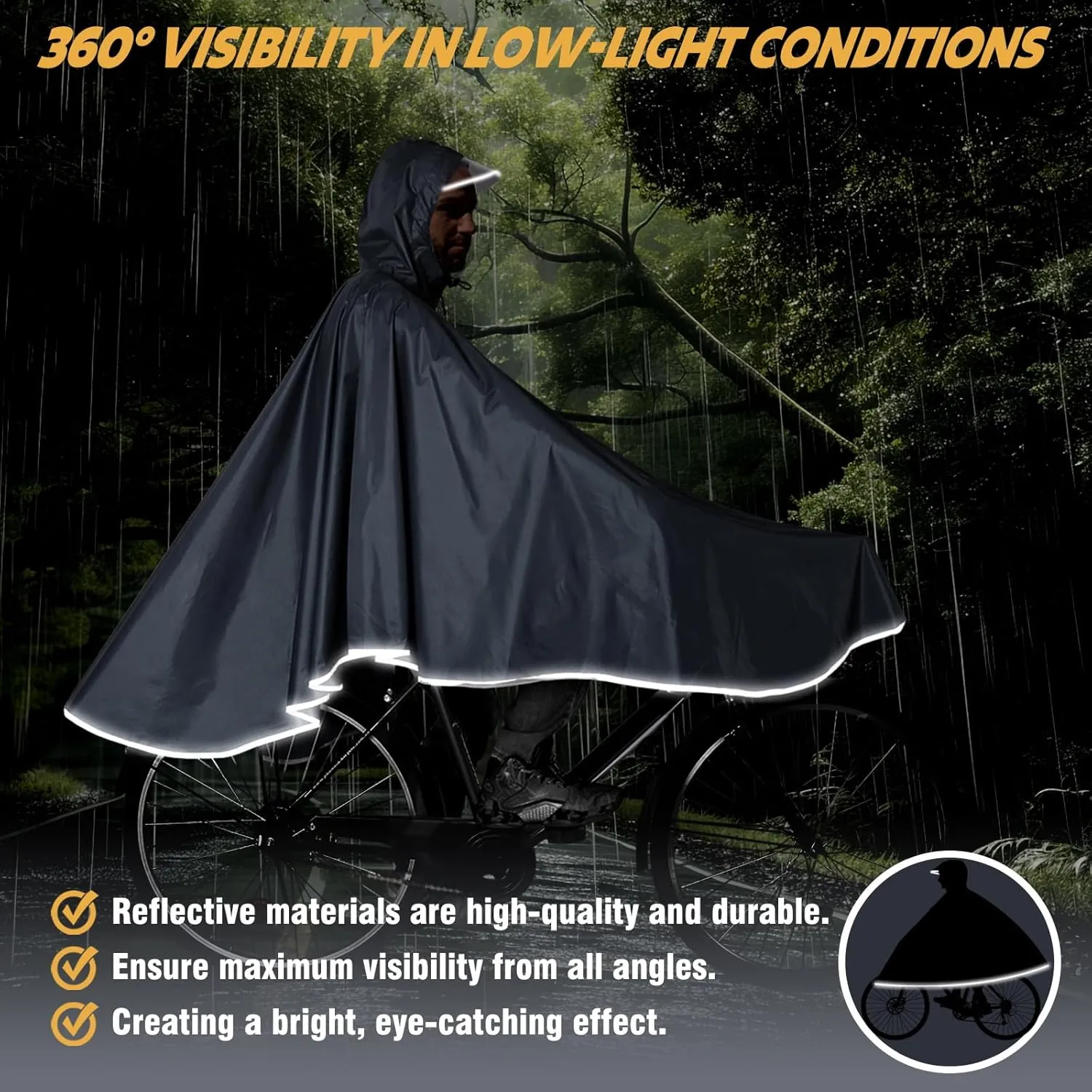 ANYOO Waterproof Rain Poncho Bike Bicycle Rain Capes Lightweight Compact Reusable for Adults