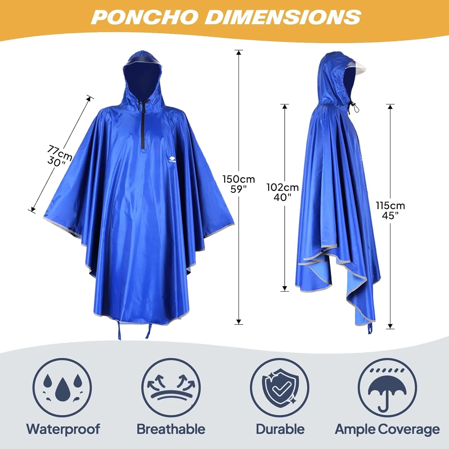 ANYOO Waterproof Rain Poncho Bike Bicycle Rain Capes Lightweight Compact Reusable for Adults