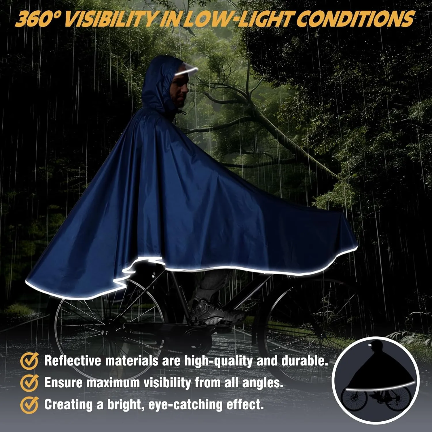 ANYOO Waterproof Rain Poncho Bike Bicycle Rain Capes Lightweight Compact Reusable for Adults