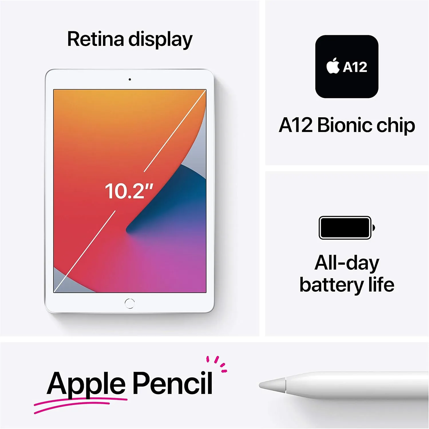 Apple iPad (10.2-inch, Wi-Fi, 32GB) - Silver (Latest Model, 8th Generation) (Renewed)