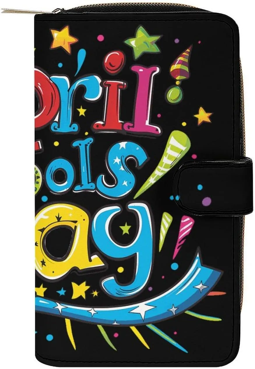 April Fool's Day Womens Wallet Leather Card Holder Purse RFID Blocking Bifold Clutch Handbag with Zipper Pocket 19.7x11x3.5cm