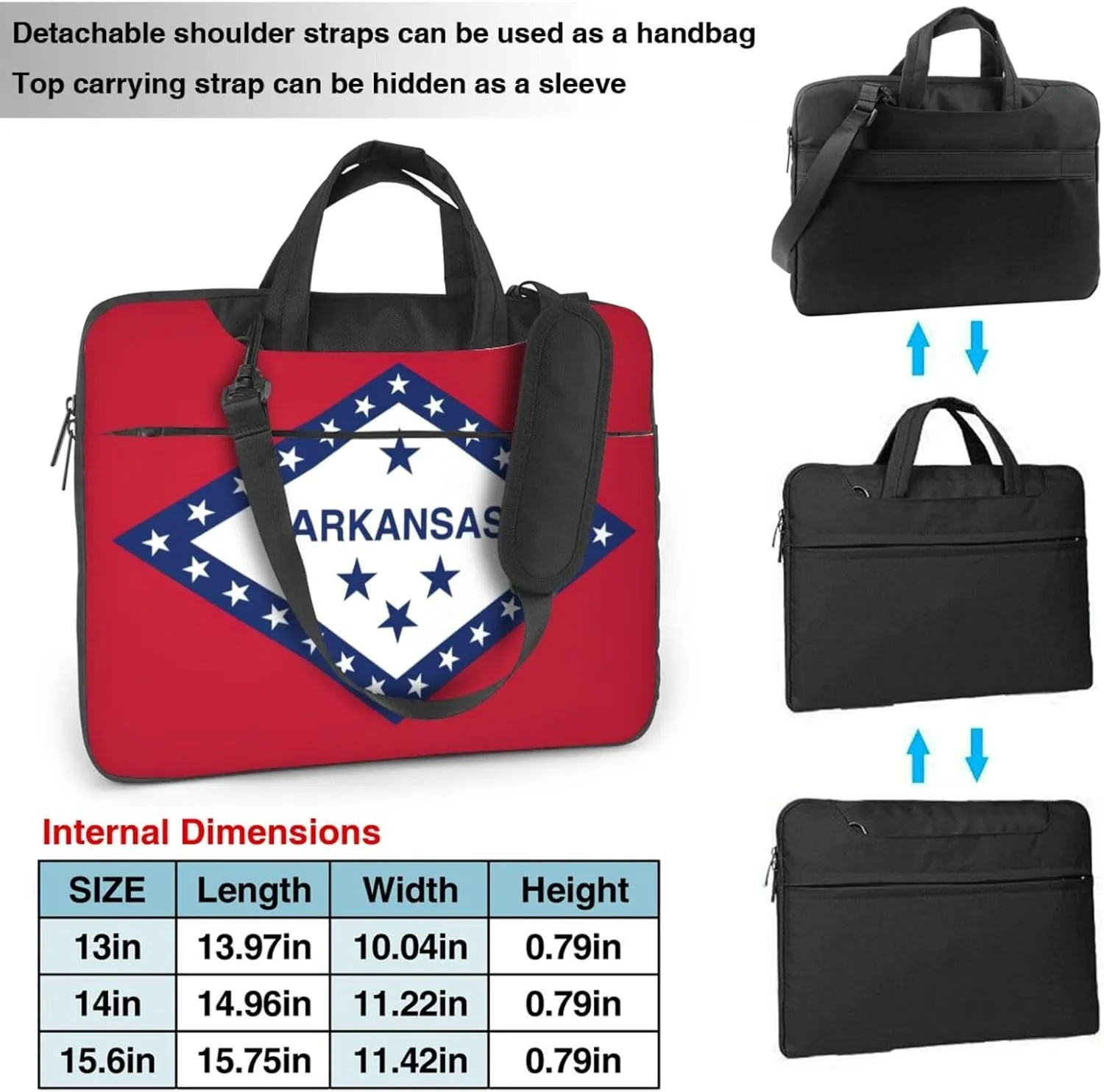 Arkansas State Flag Print Laptop Adjustable Shoulder Strap With Handle Accessory Pocket For Men Women