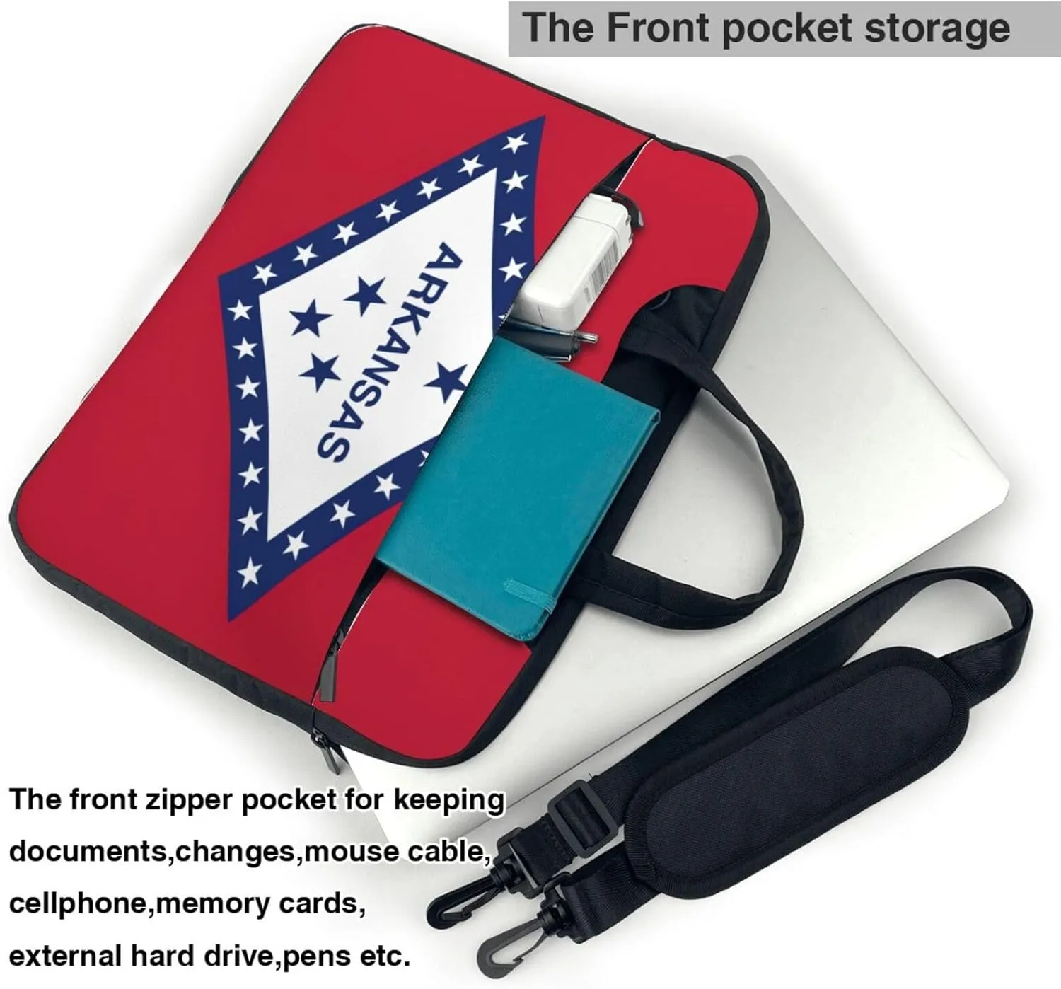 Arkansas State Flag Print Laptop Adjustable Shoulder Strap With Handle Accessory Pocket For Men Women