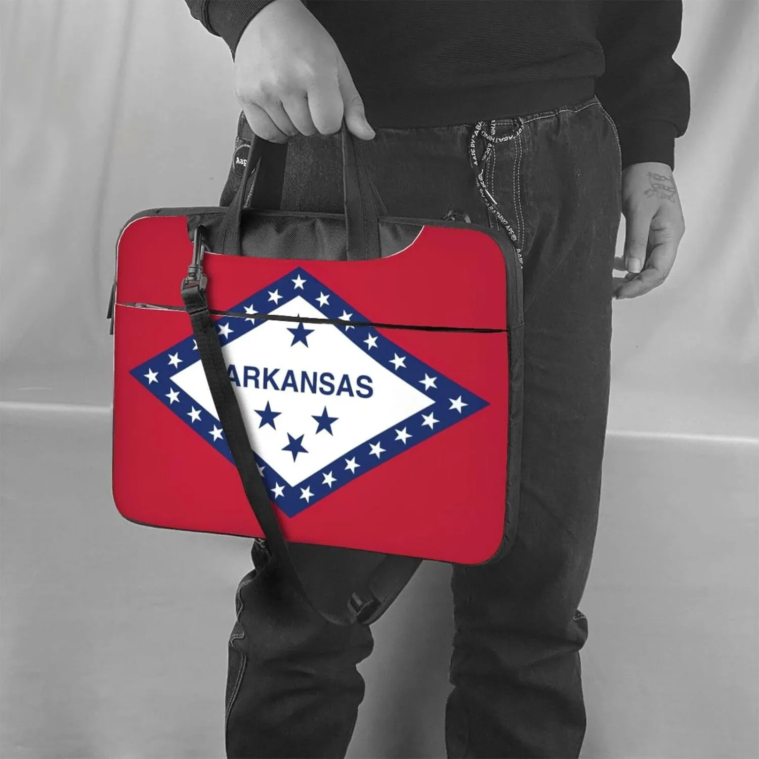 Arkansas State Flag Print Laptop Adjustable Shoulder Strap With Handle Accessory Pocket For Men Women
