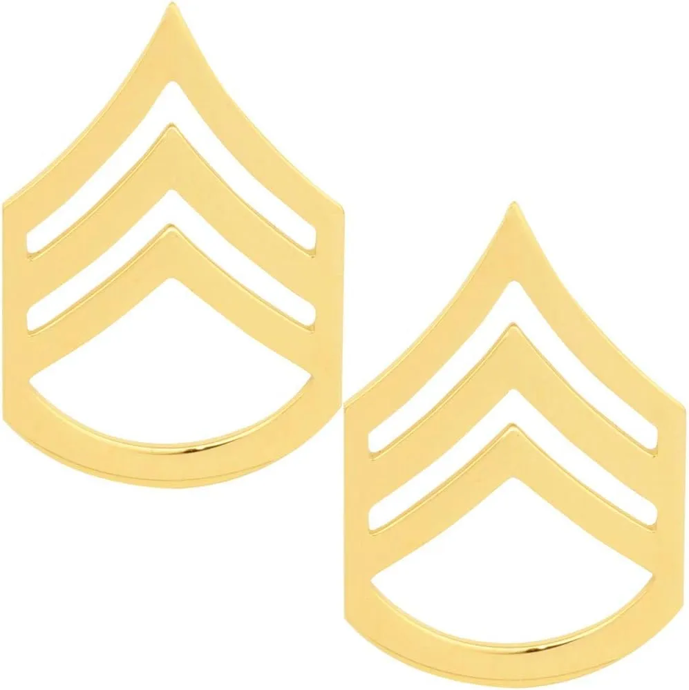 Army Chevron Rank: Brass Metal Finish: Enlisted: Staff Sergeant E6 Pair