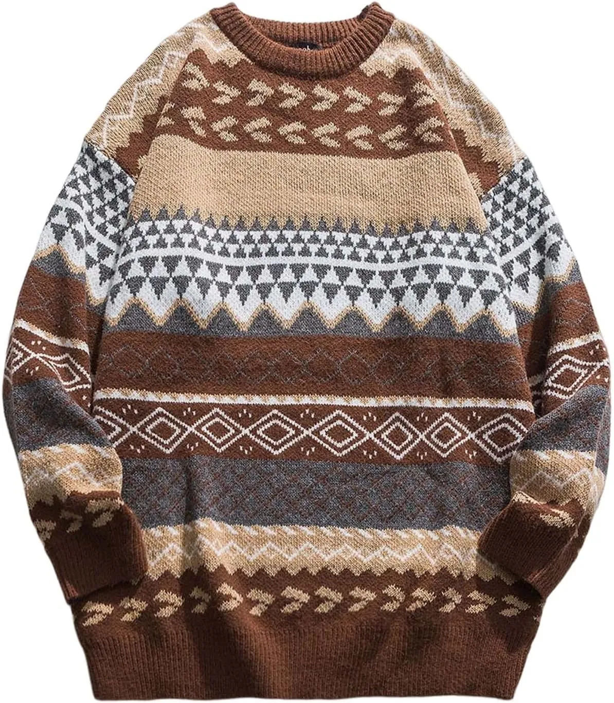 Arssm Mens Vintage Sweater Grandpa Oversized Cable Knit Crewneck Pullovers Casual Long Sleeve Striped Sweater