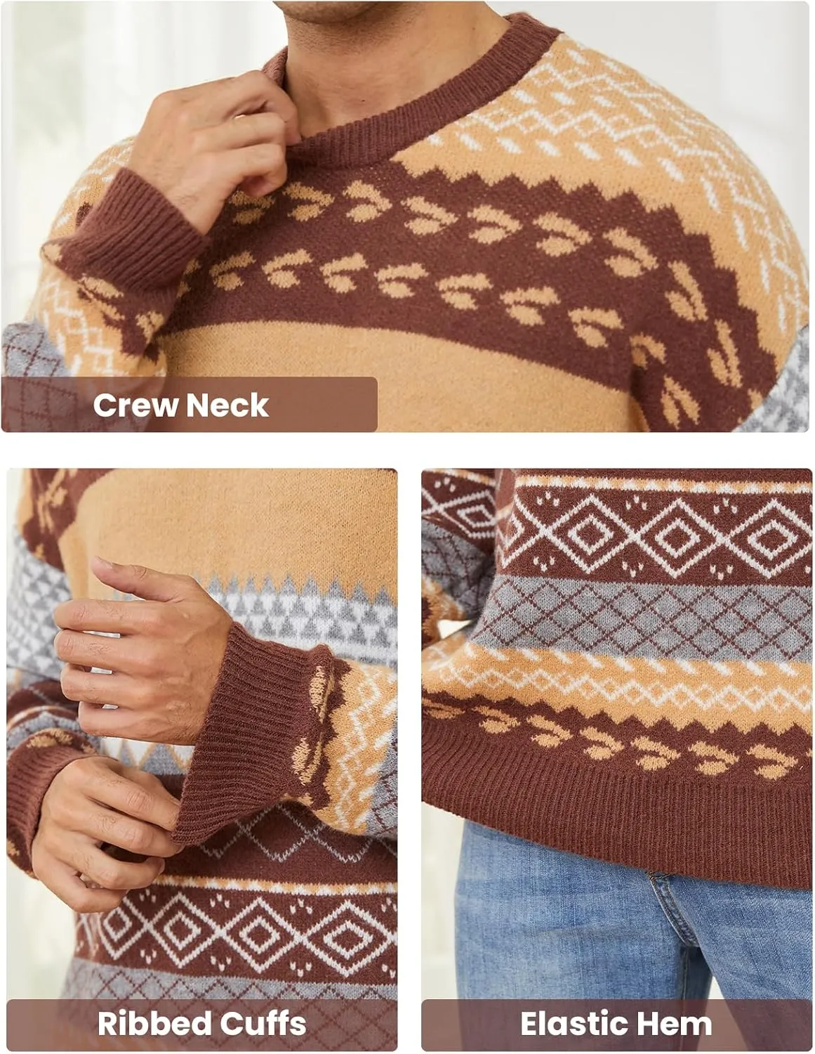 Arssm Mens Vintage Sweater Grandpa Oversized Cable Knit Crewneck Pullovers Casual Long Sleeve Striped Sweater