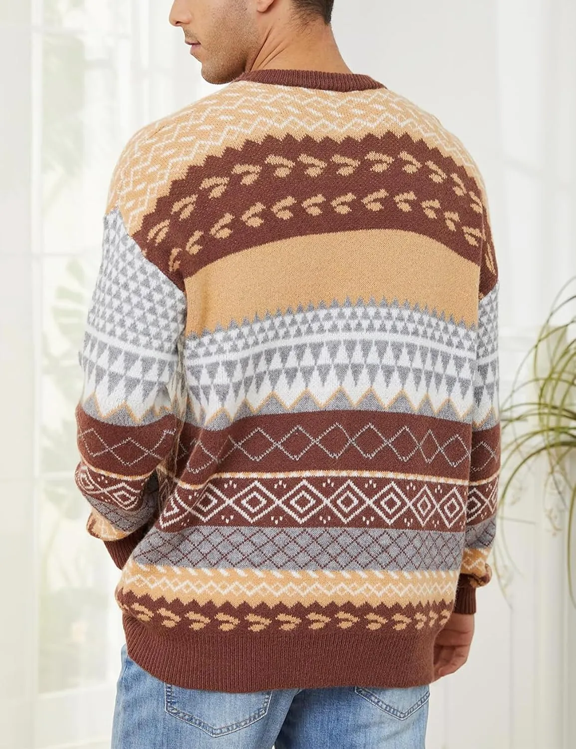 Arssm Mens Vintage Sweater Grandpa Oversized Cable Knit Crewneck Pullovers Casual Long Sleeve Striped Sweater