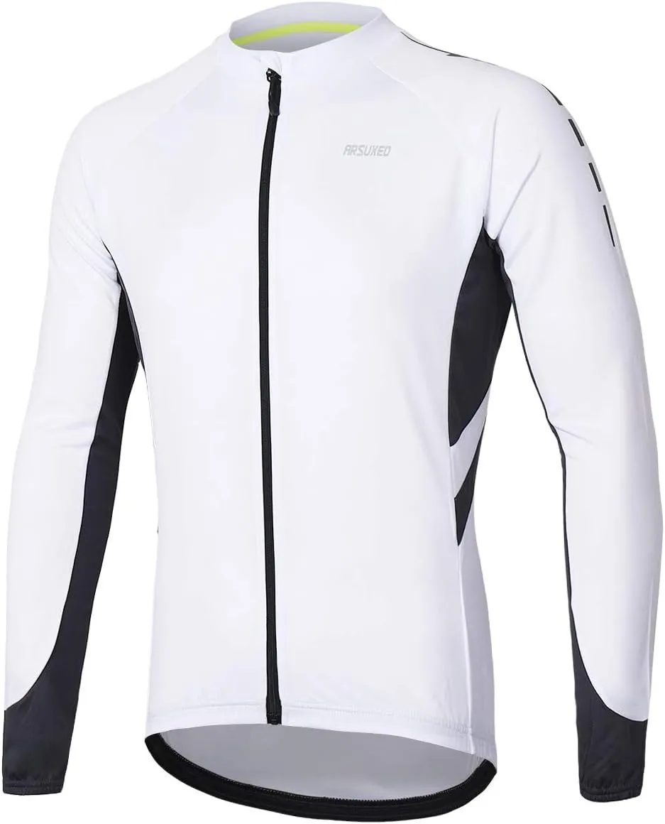 ARSUXEO Men's Full Zipper Long Sleeves Cycling Jersey Bicycle BikingBike Shirt 6030