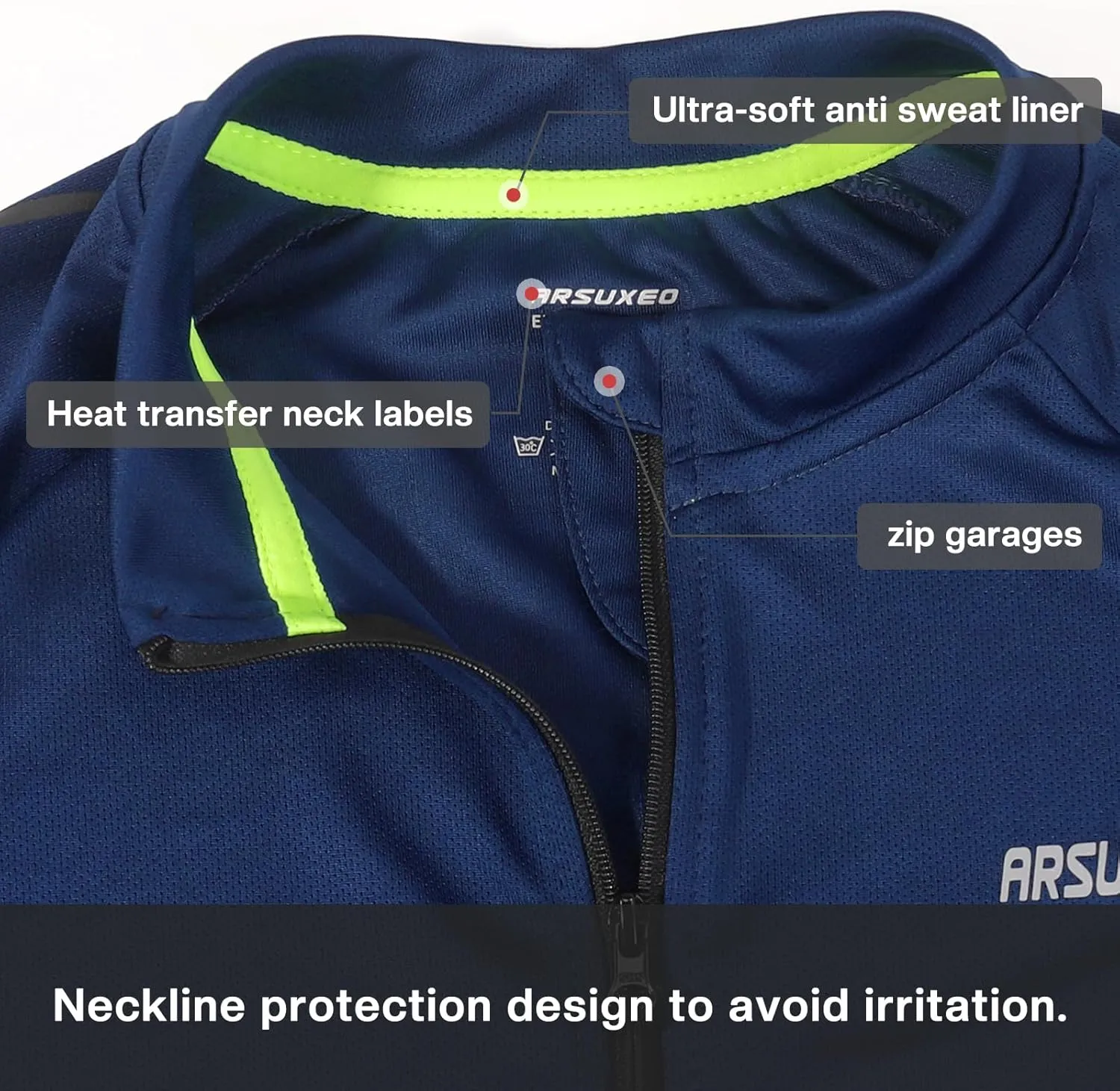 ARSUXEO Men's Full Zipper Long Sleeves Cycling Jersey Bicycle BikingBike Shirt 6030