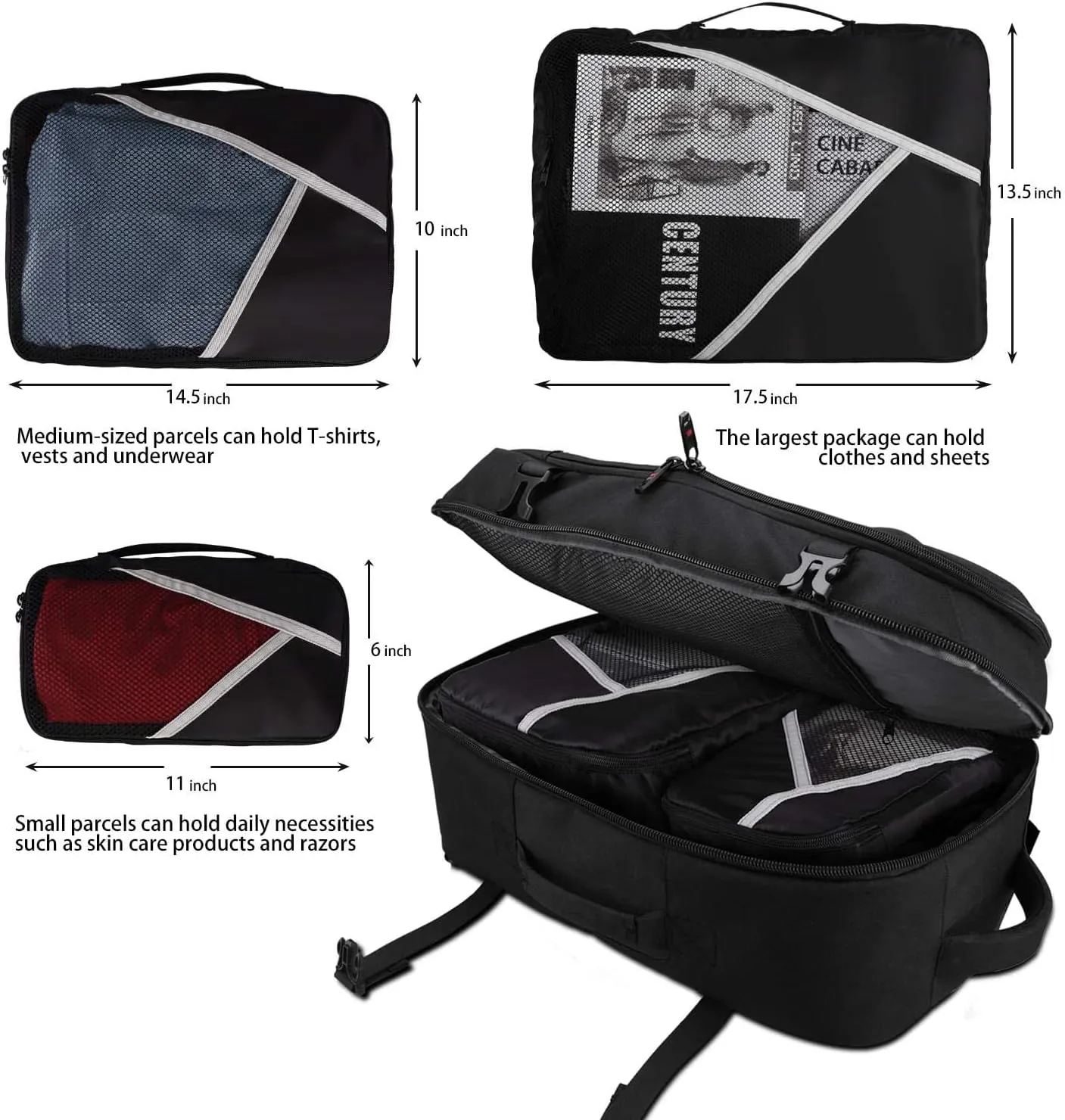 Asenlin 40L Travel Backpack for Women Men，17 Inch Laptop Backpack Flight Approved Luggage Carry On Water Resistant Computer Backpack for Weekender Overnight Large Daypack Black