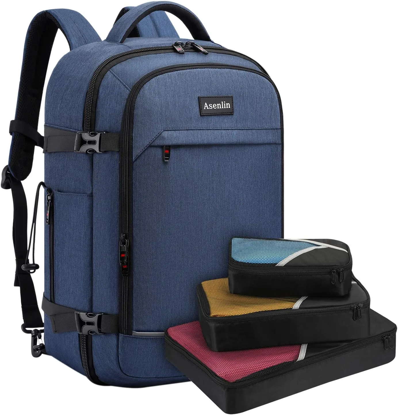 Asenlin 40L Travel Backpack for Women Men，17 Inch Laptop Backpack Flight Approved Luggage Carry On Water Resistant Computer Backpack for Weekender Overnight Large Daypack Blue