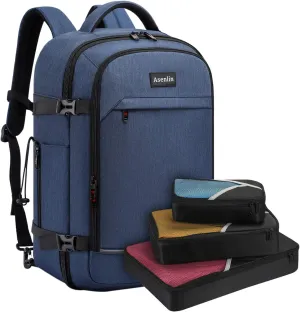Asenlin 40L Travel Backpack for Women Men，17 Inch Laptop Backpack Flight Approved Luggage Carry On Water Resistant Computer Backpack for Weekender Overnight Large Daypack Blue