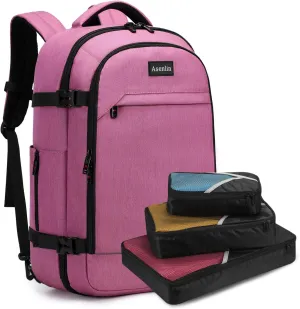Asenlin 40L Travel Backpack for Women Men，17 Inch Laptop Backpack Flight Approved Luggage Carry On Water Resistant Computer Backpack for Weekender Overnight Large Daypack Pink